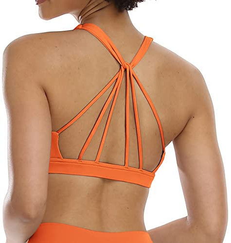 icyzone Yoga sport-bh dambustier med vaddering – andas, utan bygel, sport-bh, topp, Neon orange, L