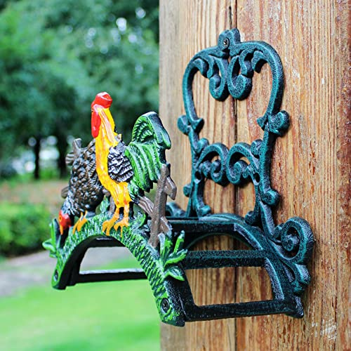 Portatubi per tubi dell'acqua da giardino in ghisa in ferro battuto, decorazione della parete del giardino di casa, portatubi per tubi dell'acqua del gallo