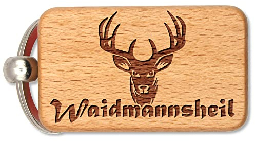 dekolaser24 Schlüsselanhänger Holz Waidmannsheil Jagd Jagdschein | Handgemacht aus Buchenholz - für Jäger und Jägerinnen - Geschenk zur bestandenen Jagdprüfung, zum Geburtstag oder Weihnachten