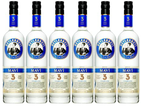 Beylerbeyi - Mavi Raki 6 x 70cl | Eau de Vie Turque Aromatisée à l'Anis - 100% Raisins Frais - Sans Sucres Ajoutés | Triple Distillation - Volume d'Alcool 45%