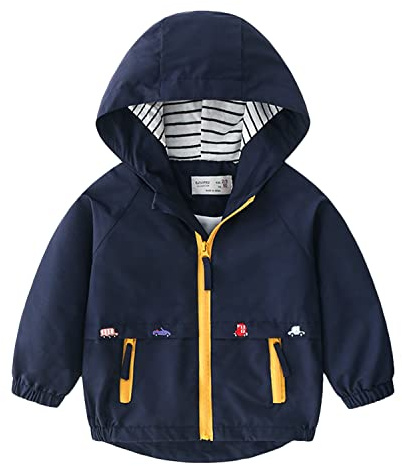 Volunboy Bébé Garçon Veste à Capuche, Enfant Poche Zippée Automne Blousons Manteau(4-5 ans,Bleu Marine2,Taille 120)