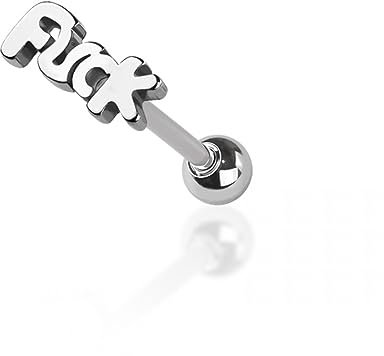 BlackAmazement 316L Edelstahl Piercing Zungenpiercing Barbell Schriftzug Wort F-U-C-K Silber Gold Damen Herren