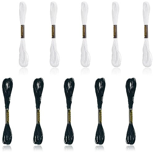 10 Stück Skeins Stickgarne Baumwolle 8M,Stickgarn, Embroidery Threads Nähgarne Stickseide Kreuzstich Garn für Freundschaftsbänder und Zum Nähen von Stickereien,5 Schwarz und 5 Weiß Stickgarne