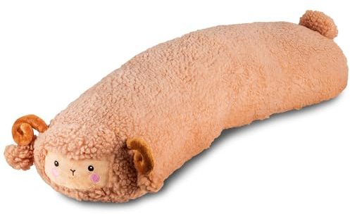 Nuffeldöns Seitenschläferkissen Schaf für Kinder, Kuschelkissen Widder, Kuscheltier XXL Plüschtier, Stofftier Ziege, Schmusekissen, Braun 100cm