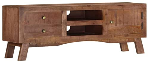FIRBNUS TV-Schrank 110x30x40 cm TV Schrank Holz Kommode Holz Sideboard Holz TV Lowboard Holz Living Room Furniture Kommode Industrial TV Cabinet Lowboard Wohnzimmer TV Unterschrank Raues Mangoholz