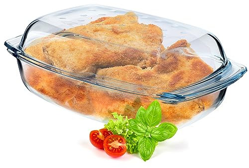 KADAX Teglia in Vetro Con Coperchio Resistente al Calore, Recipiente Ignifugo per Lasagne, Stufato di Verdure, Arrosto (Rettangolare - 4,1L)