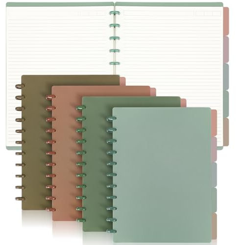 Glenmal Notizbuch, Briefgröße, 21,6 x 27,9 cm, inkl. Einband, Scheiben, 5 Registerkarten, liniert, herausnehmbare Seiten, nachfüllbar, für Schule, Büro, elegante Farbe, 4 Sets