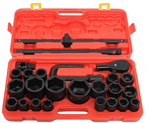 vinnyooc Lot de 26 douilles pour camion - 3/4 et 1 - 21-65 mm - Jeu de clés à douille professionnelles - Pour réparation automobile