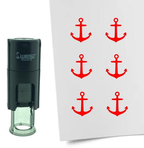 CombiCraft Sello Sello ancla 10mm redondo - Tinta roja - Tampón interno recargable - Para marcar papeles con diferentes dibujos para soluciones creativas