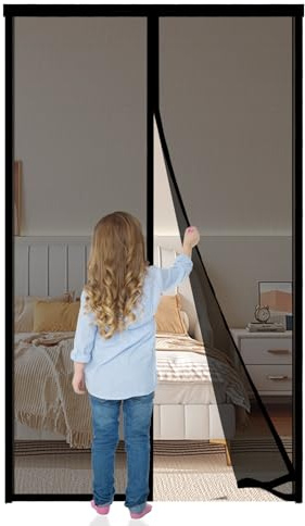 Magnet Fliegengitter Tür 100x205cm,Moskitonetz Tür,Insektenschutz Vorhang Balkontür,Fliegenvorhang Schiebetür,Automatisch Verschließen, Klebemontage Ohne Bohren,Schwarz