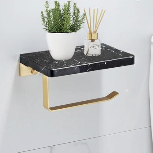 Porte Papier Toilette, Support Papier Toilette Mural avec étagère en marbre Naturel pour Salle de Bain Accessoire, Porte Rouleau Papier Toilette,dérouleur Papier Toilette Blanc (Noir)