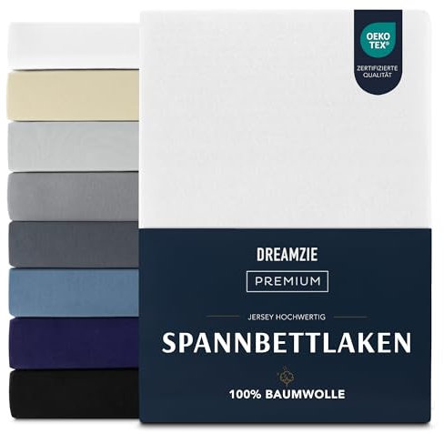Dreamzie Premium Spannbettlaken 80x200 cm, Spannbetttuch für Dicke Matratzen bis zu 12 cm, Bettlaken 100% Jersey Baumwolle, 150 g/m², Oeko-TEX Zertifiziert - Weiß