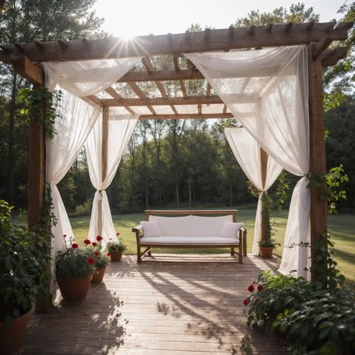 SK Studio Tenda da Sole per Esterno Tende Balcone Trasparenti Voile Impermeabile Tende, Tende per Esterni per Gazebo, Giardino e Camera da Letto 2 Pezzi Bianco, 160x305cm