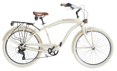 Via Veneto Bazam Sun on the Beach Man Cruiser Fahrrad, 26 Zoll, 6 Gänge, Größe 47, beige, Retro Vintage aus Aluminium | VV790M