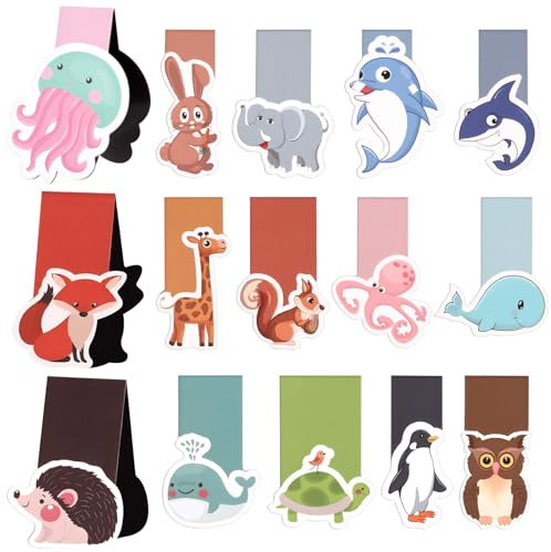 15 Pezzi Segnalibri Magnetici, RISVOWO Segna Libro Magnetico degli Animali, Bifacciale Segnalibri Bambini, Regalo Compleanno Natale Bomboniere Laurea per Studenti, Lettura, Insegnanti, Ufficio a