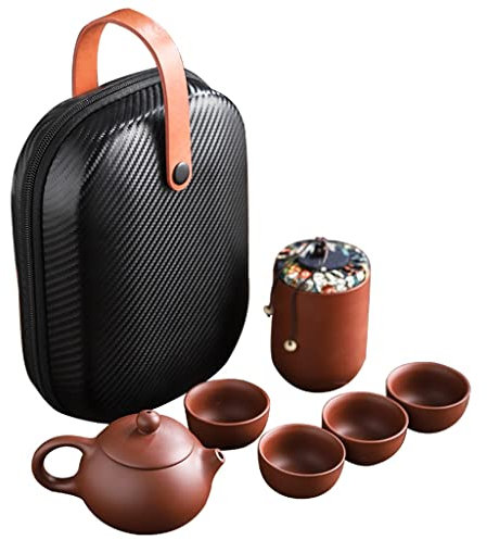 CCKUHN Set di teiere Portatili in Ceramica per Tazze da tè con Sabbia Viola, Cerimonia Gaiwan da Viaggio all'aperto (Come Mostrato, Taglia Unica)
