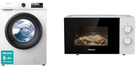 Hisense-WFQP6012EVM-Freestanding-6 KG-Front Load Durable Inverter Washing Machine & 700 Watts 20 Litre Solo Microwave Oven H20MOWP1UK White, Automatic Defrost, 5 power levels