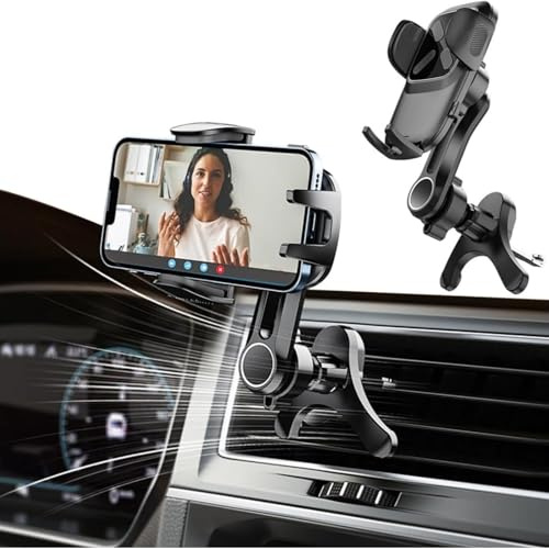 OUBELI Soporte para Teléfono Móvil Rejilla de Ventilación del Coche, Universal Porta Teléfono con Agarre Giratorio de 360° [Nunca Bloquea la Ventilación] Compatible con Smartphones de 3 a 7 Pulgadas