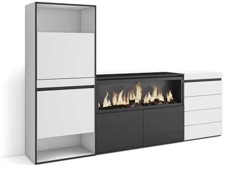 Skraut Home | Schuhregal, Schuhschrank | Schuhaufbewahrung | 224x145x35 cm | Für Schlafzimmer, Zimmer | Elektrokamin XXL | Kommode mit Schubladen | Moderner Stil | Weiß