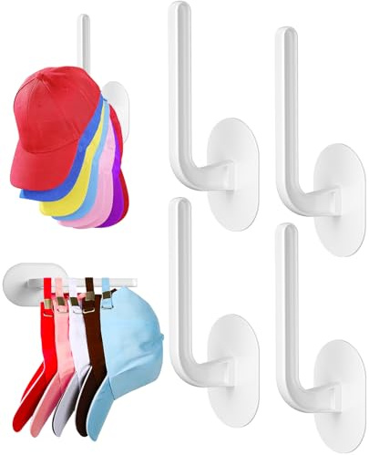 Coopache 4 Stück Huthaken Selbstklebend für Baseball Cap Halterung Wand Bohren Hut Halter Haken Hutständer für Mützen Aufbewahrung Organizer (Weiß)