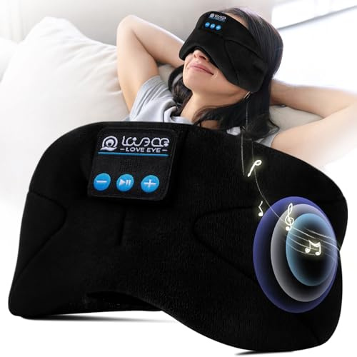 LOVE EYE Schlafmaske, Seitenschläfer, Schlafmaske mit Kopfhörer Bluetooth, 100% Lichtundurchlässige Augenmaske für Reisen, Nickerchen, Yoga, Meditation für Frauen Herren