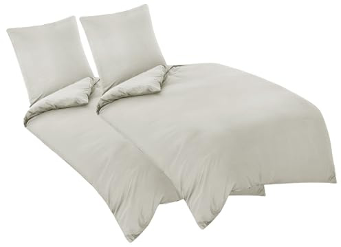 Aisbo Bettwäsche 135x200 4teilig Beige - Mikrofaser Bettwäsche-Sets mit Reißverschluss, ÖKO-TEX Bettbezug 135 x 200 cm 4tlg mit Kissenbezug 80x80 cm, Weich und Bügelfrei