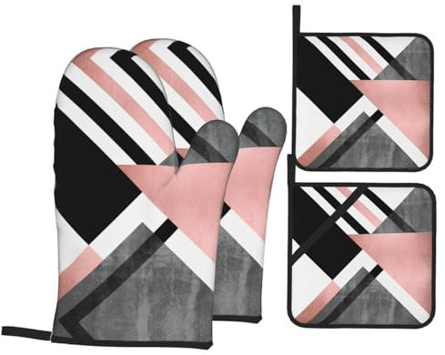 Triangolo astratto a righe guanti da forno e presine set da 4 pezzi pesante cucina decorazione domestica cucina regalo di Natale