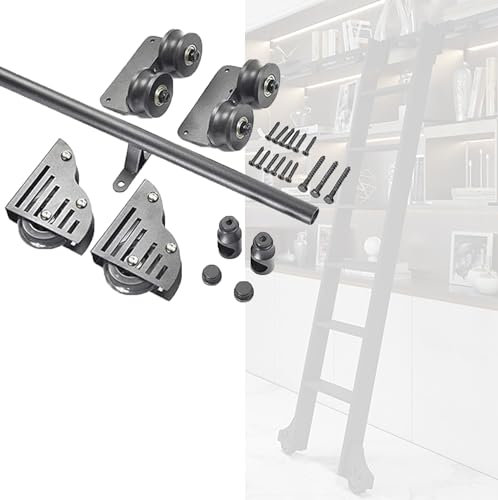 forestalk 1 m - 6 m Bibliotheksleiter, mobile Leiterschiene, rollende Bibliotheksleiter, Hardware-Kit (ohne Leiter), Rollleiter, Gleitschiene, Hardware für Zuhause/Innen/Dachboden (Größe: 400 cm