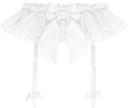 Satini Con volant Pizzo Femminuccia Chiffon trasparente Giarrettiera Reggicalze Cintura Lingerie Mutandoni (Bianco, M)