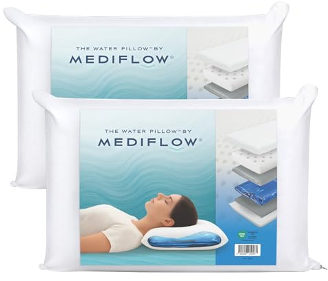 Mediflow Wasserkissen mit Memory-Schaumstoff, neu erfunden mit Wasserbasis-Technologie – Lindert klinisch erwiesen Nackenschmerzen und verbessert die Schlafqualität. (50 x 70 cm 2er-Set)
