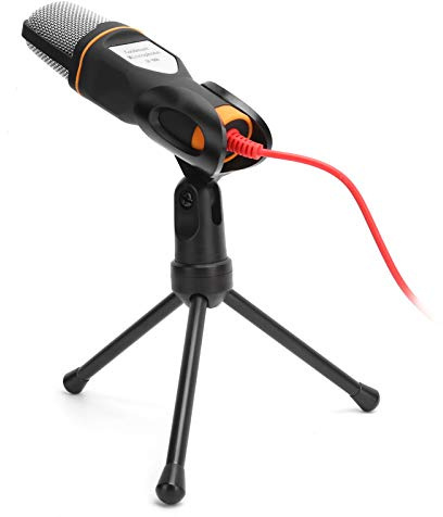 POENVFPO Microphone Kit with Omnidirectional Condenser Cable with Folding Tripod, High -sensitivity Microphone for Computers, Winddes Design, Black (Black)