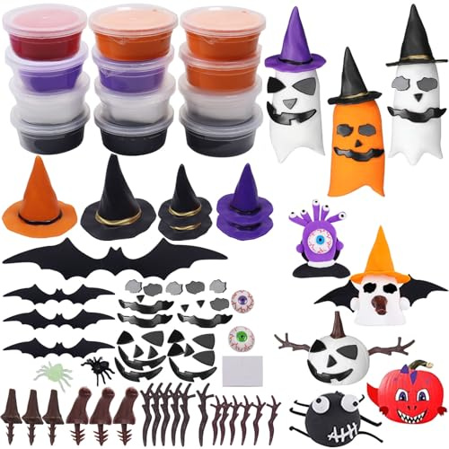 KOIROI 50 Pièces Pate à Modeler Halloween, Moule Pate a Modeler, Accessoire Pate a Modeler Enfant, Plasticine Halloween, Cadeau Halloweens pour Cadeaux de Fête Carnaval Anniversaire