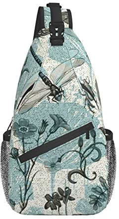 Brusttasche Vintage Schmetterling Libelle Pflanzen Slingtasche Multipurpose Verstellbarer Rucksackgurt Hüfttasche, Für Outdoor, Radfahren, Reisen