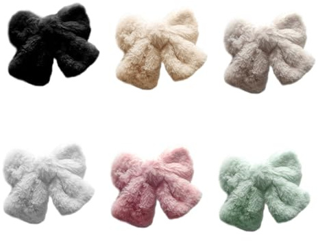 ZUNOXAZ 6 Stück-pack Plüsch Schleifenkopfschmuck mit Metallclip Handlich und Langlebig Stilvoller Schleifenhaarspangen für Winter und Alltag für Damen