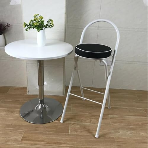 SMELEDFCFK Sedie da Bar Pieghevole Portatile, Seduta Tondo Sgabello da Bar Imbottiti Pelle, Sgabelli Cucina Pieghevoli con Schienale & Poggiapiedi, Altezza 60cm 65cm 70cm 75cm(Black+White,65cm)