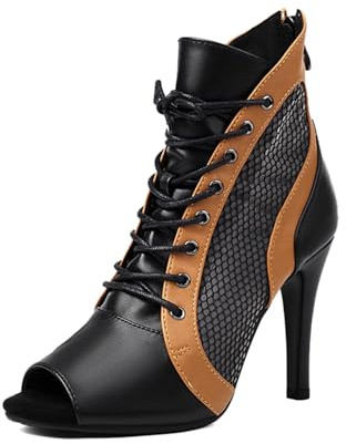 Jaskdconsy Tacones altos para mujer con tacones de aguja e inserciones de malla | Botines con talón abierto y cremallera para un aspecto llamativo, Estilo Q01 Negro, 39 EU