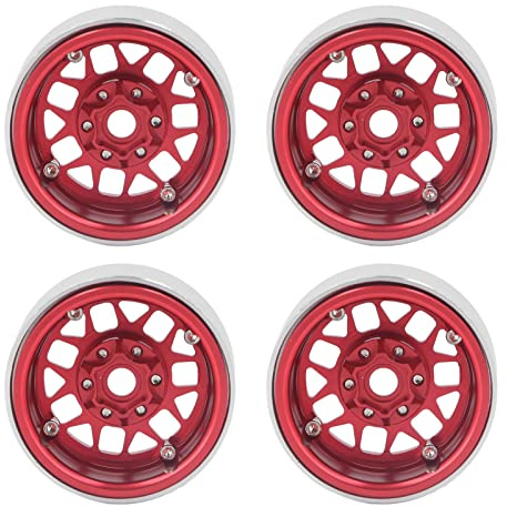 1.9 Inch RC Beadlock Rims Aluminum Alloy Wheel Hubs Stable Driving for Axial SCX10 90046 AXI 03007 REDCAT MST 1/10 RC Crawler (Red)
