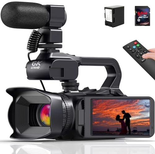 Videokamera Camcorder 6K 64MP 18X Digitalzoom Vlogging Camera mit IR Nachtsicht für YouTube, HD Webcam WiFi Video Kamera Recorder mit 4500mAh Akku, SD-Karte, Stabilisator, Mikrofon und Fernbedienung