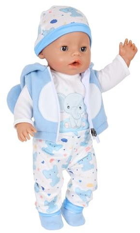 5-TLG. Blaue Puppenkleidung für 14-17 Zoll Puppen Blaues Elefant Babypuppen | Outfit mit Jacke, Oberteil, Hose, Mütze+Socken, Neue Blaue Baby Puppenkleidung 35-43 cm, Geschenk für Kinder