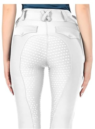 RUWLFE Ridbyxor dam ridning byxor full säte silikon tävling leggings sport tights för kvinnor, Vitt, L