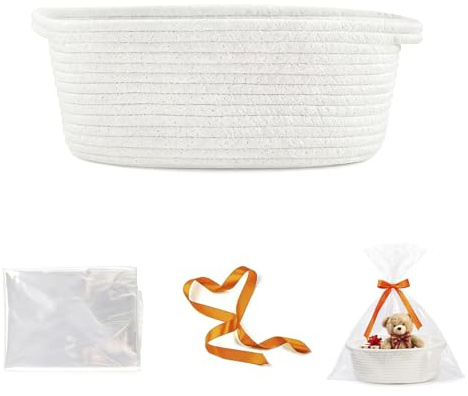 Geschenkkorb Leer, Geflochten Korb für Geschenke mit Geschenktüten und Bändern, Präsentkorb Leer für Babyparty Geburtstag Hochzeit Ostern Erntedank