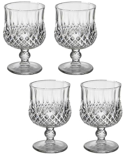 CIYODO 4Pcs Crystal Diamond Cut Brandy Glasses Set, Elegant Frosted Glass Goblets for Red Wine and Cocktails, 210Ml Wine Goblets Suitable for Party and Home Use