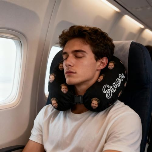Drawelry Personalisiert Foto Nackenkissen mit Name U Förmig Kopfkissen Nacken Stütze Rollen Kissen Memory Schaum Reisekissen Neck Pillows Geschenke für Zuhause Büro Flugzeug Auto Schlaf Reise (B8)