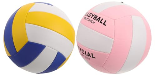 Abaodam Lot de 2 Ballons de Volley-Ball Souples de Taille 5, Matériaux Épais et Résistants, Couleurs Blanc Bleu Jaune, Ballon D'entraînement Sportif D'intérieur pour Volley-Ball en Salle,