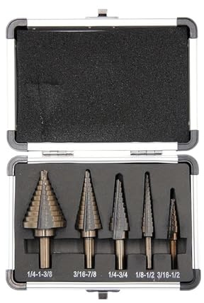 Juego de brocas escalonadas cobalto HSS 4241, herramientas for agujeros perforación metal, cónicas 5 piezas for, hierro, aluminio, cobre, acero y madera(5PCS Set with Box)