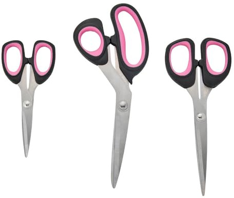 Wiltshire General Purpose Kitchen Scissors Set of 3, Stainless Steel | Cutting Blades for Home Sewing, Office and Art Supplies, Safe, Sharp, Easy-Grip Handles, Black and Chateau Rose