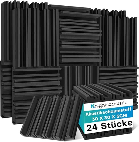 24 Stück Akustikschaumstoff Schaumstoffplatte, Schalldämmung Akustikpaneele, 5 x 30 x 30 cm Schallabsorber Akkustikschaumstoff, Hoher Dichte Akustikschaumstoff für Live-Studios, Aufnahmestudios