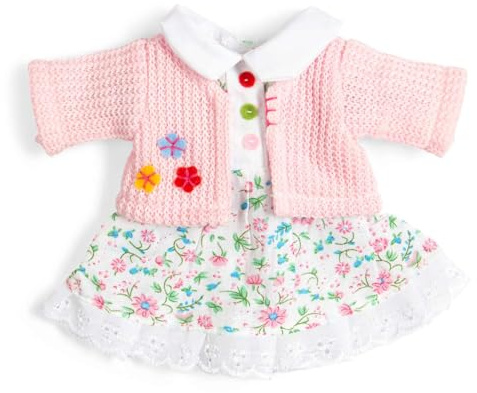 Bigjigs Toys Floral Pink Dress & Cardigan, Small 2 Piece Ragdoll Outfit | Floral Print Dress & Cardigan, 2 Piece Dolly Outfit for Small Bigjigs Ragdolls, Age 2+
