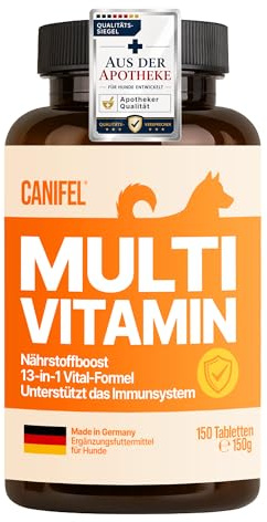 Vitamine für Hunde, mit Vitamin B Komplex, Biotin Hunde hochdosiert, Vitamin C, E & Folsäure, Bierhefe Tabletten für Hund, Apotheker Rezeptur, Made in Germany, 150 Stück