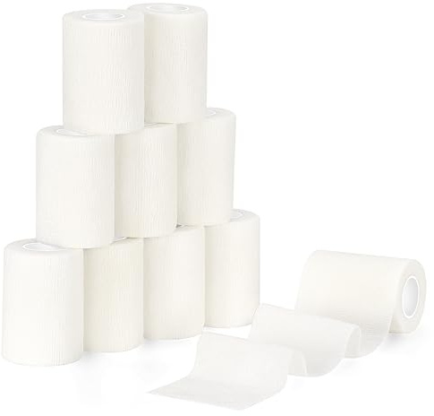 10 Rouleaux Bandage Autoadhésif Bande Cohésive Bandage Élastique de Fixation pour Premiers Secours Sport Bande Strapping Adhésif 7,5cm (Blanc)